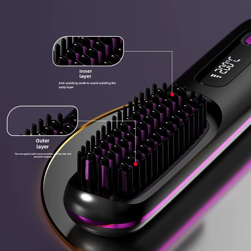 LCD Straight Hair Comb Portable Travel Hair Straightener Anti-Scald Heated Styling Brush USB Charging Cordless Hair Straightener