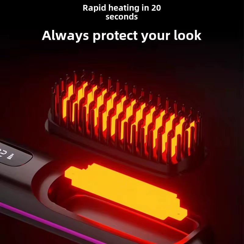 LCD Straight Hair Comb Portable Travel Hair Straightener Anti-Scald Heated Styling Brush USB Charging Cordless Hair Straightener