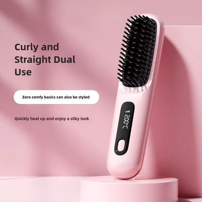 LCD Straight Hair Comb Portable Travel Hair Straightener Anti-Scald Heated Styling Brush USB Charging Cordless Hair Straightener