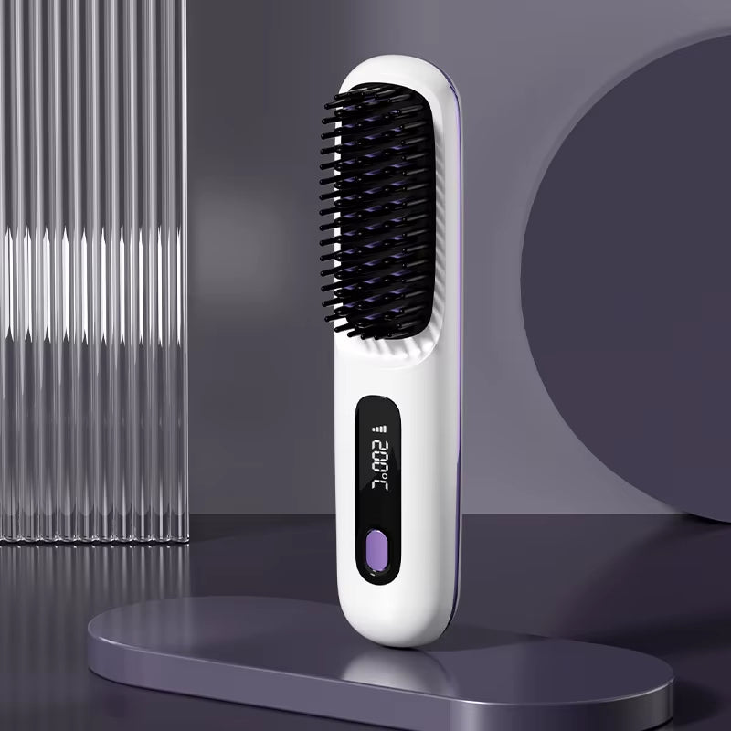LCD Straight Hair Comb Portable Travel Hair Straightener Anti-Scald Heated Styling Brush USB Charging Cordless Hair Straightener