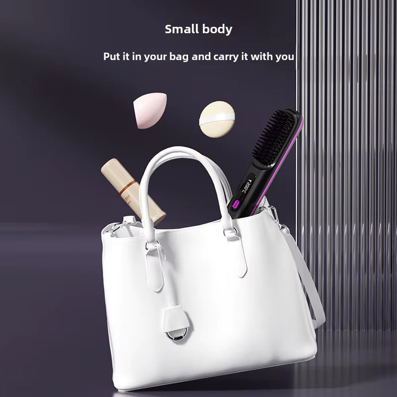 LCD Straight Hair Comb Portable Travel Hair Straightener Anti-Scald Heated Styling Brush USB Charging Cordless Hair Straightener