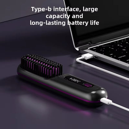LCD Straight Hair Comb Portable Travel Hair Straightener Anti-Scald Heated Styling Brush USB Charging Cordless Hair Straightener