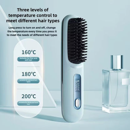 LCD Straight Hair Comb Portable Travel Hair Straightener Anti-Scald Heated Styling Brush USB Charging Cordless Hair Straightener